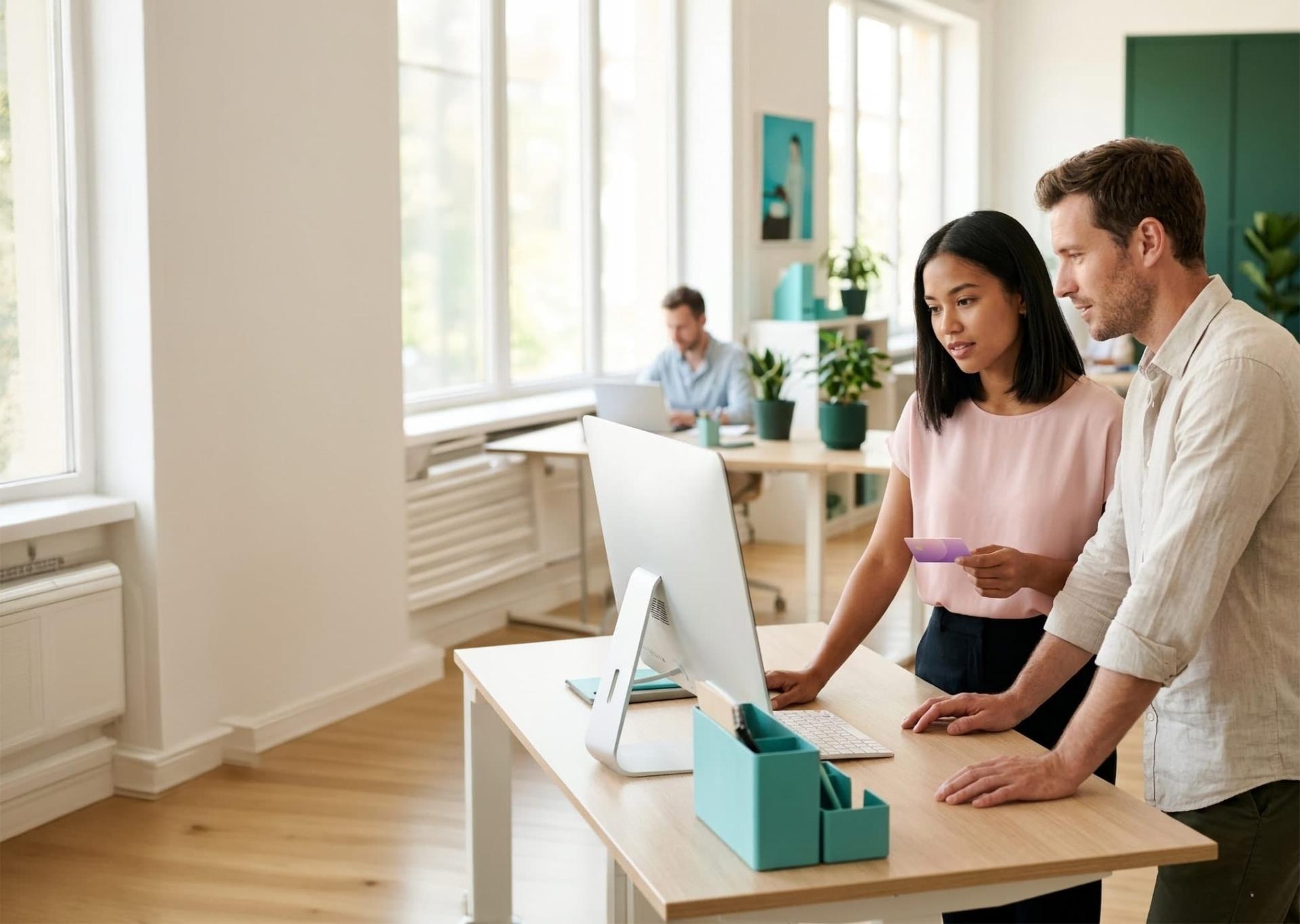 Collaborateurs consultant l'espace entreprise Infinéo sur ordinateur